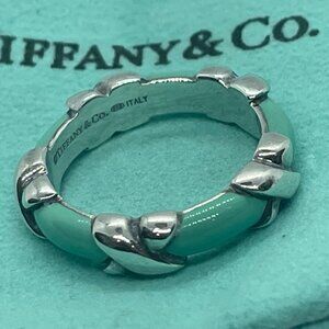 Tiffany & Co. Blue Enamel Signature X Band Ring Size 5